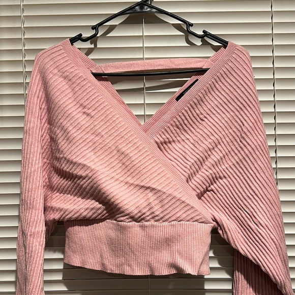 Pink Ribbed Wrap Top - Picture 3 of 4